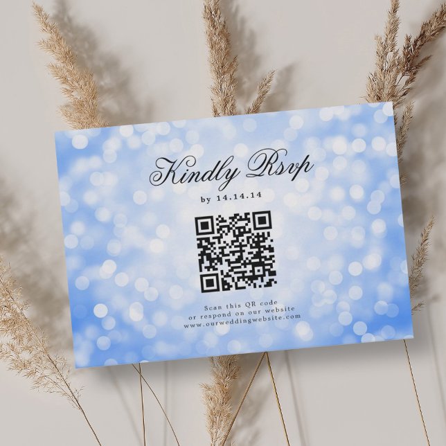 Elegant Wedding QR RSVP Bokeh Lights Navy Blue  (Elegant Wedding QR RSVP Bokeh Lights Navy Blue )