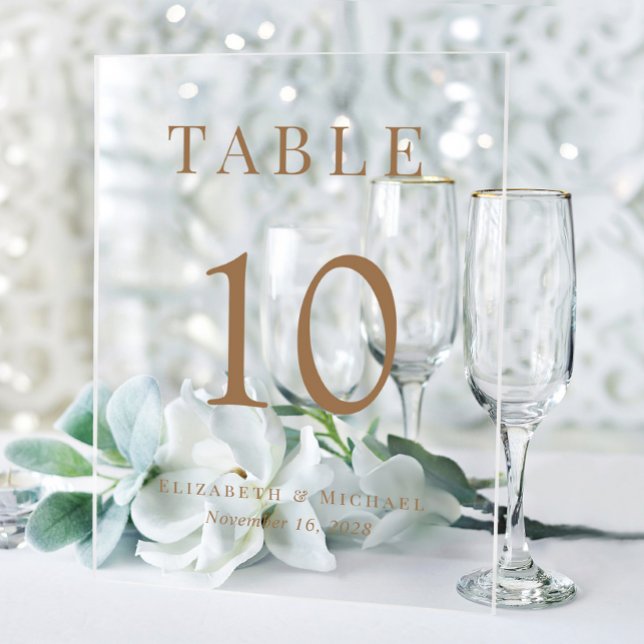 Elegant Wedding Reception Gold Table Number Acrylic Sign (Creator Uploaded)