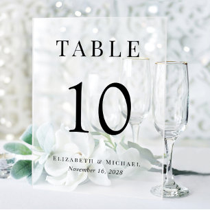 Elegant Wedding Reception Table Number Frosted Acrylic Sign