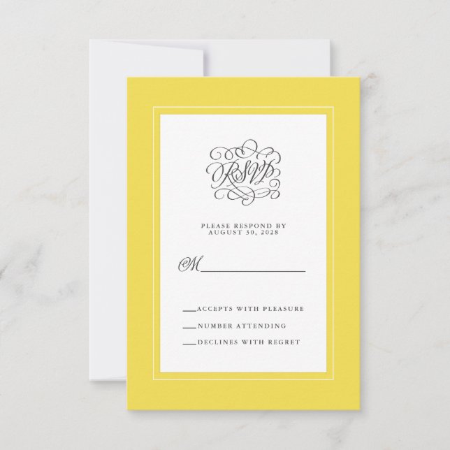 Elegant Wedding Reply Chic Enclosure Yellow Grey RSVP Card (Front)