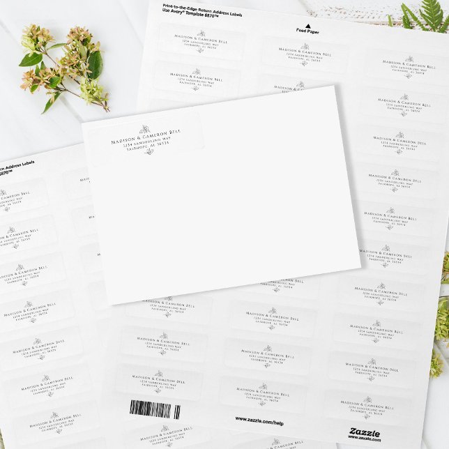 Elegant Wedding Return Address Black White Leaves Label (Elegant Wedding Return Address Black White Leaves Label)