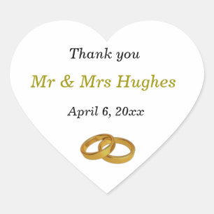 Elegant wedding ring wedding thank you heart sticker