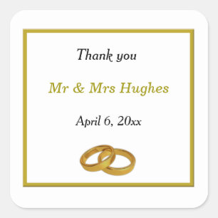 Elegant wedding ring wedding thank you square sticker