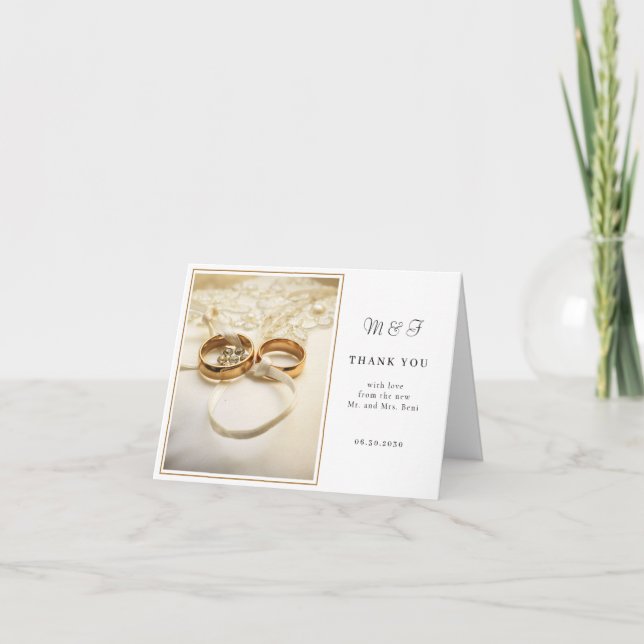 Elegant Wedding Rings Thank You Card (Front)