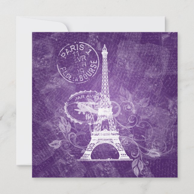 Elegant Wedding Romantic Paris Purple Invitation (Front)