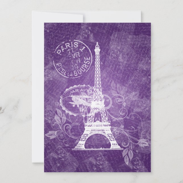 Elegant Wedding Romantic Paris Purple Invitation (Front)