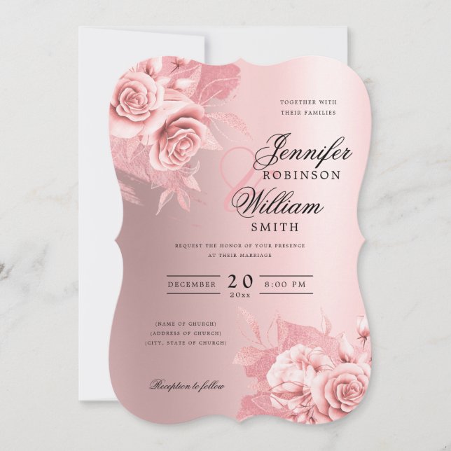 Elegant Wedding Rose Gold Floral & Foil  Invitation (Front)