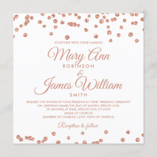 Elegant Wedding Rose Gold Glitter Confetti White Invitation