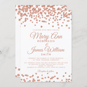 Elegant Wedding Rose Gold Glitter Confetti White Invitation
