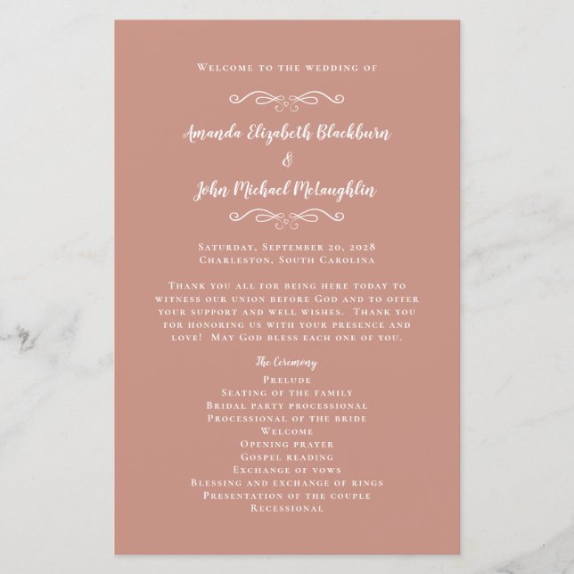 Elegant Wedding Rose Gold Modern Ceremony Program  (Front)