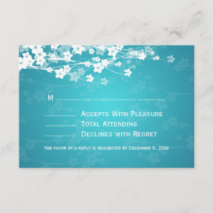 Elegant Wedding RSVP Cherry Blossom Blue Card