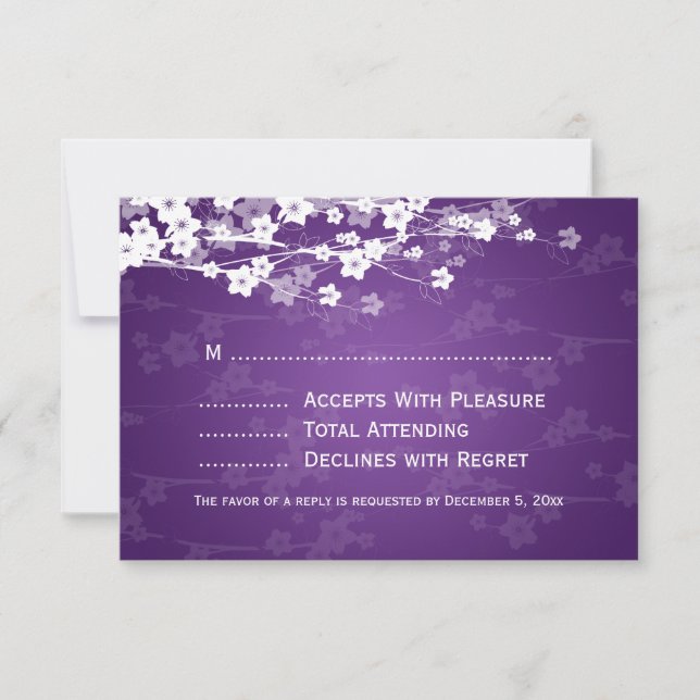 Elegant Wedding RSVP Cherry Blossom Purple Card (Front)