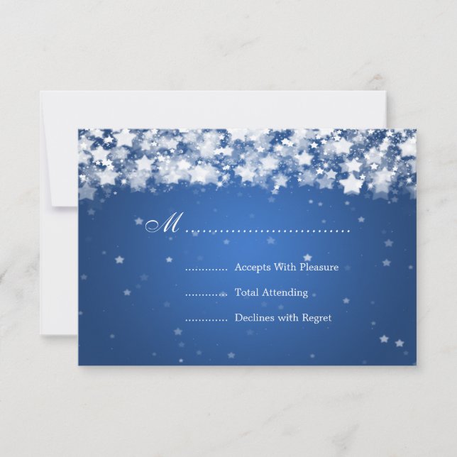 Elegant Wedding RSVP Dazzling Stars Blue (Front)