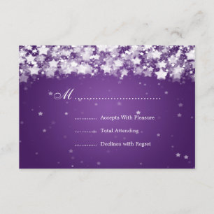 Elegant Wedding RSVP Dazzling Stars Purple Card
