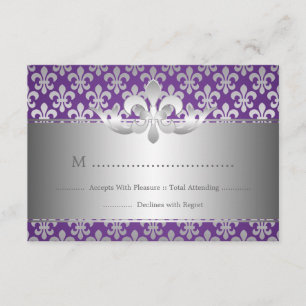 Elegant Wedding RSVP Fleur De Lis Purple Card