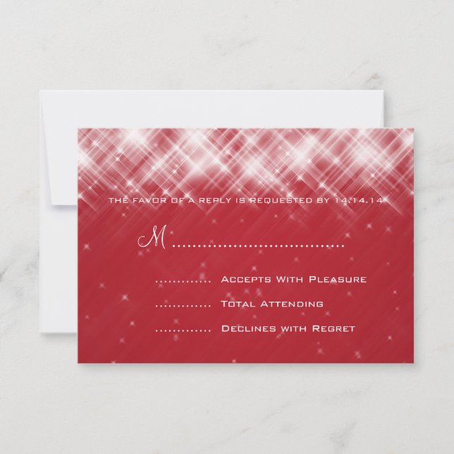 Elegant Wedding RSVP Glamourous Sparks  Red (Front)