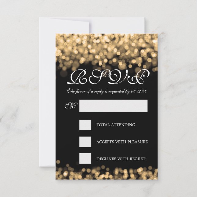 Elegant Wedding RSVP Gold Lights Card (Front)