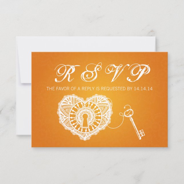 Elegant Wedding RSVP Key To My Heart Orange (Front)