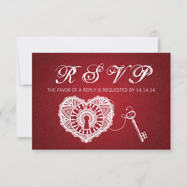 Elegant Wedding RSVP Key To My Heart Red (Front)