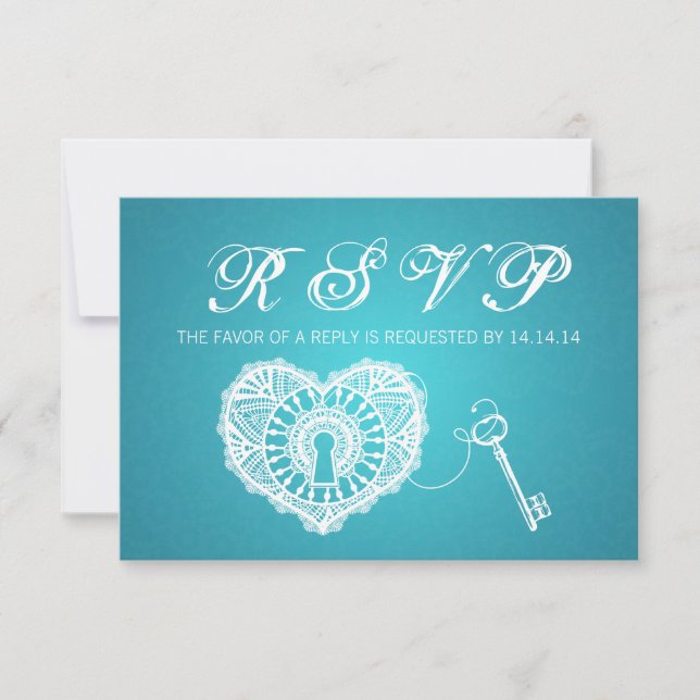 Elegant Wedding RSVP Key To My Heart Turquoise (Front)