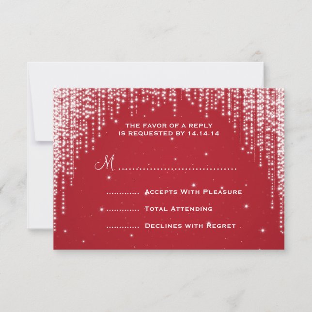 Elegant Wedding RSVP Night Dazzle Red (Front)