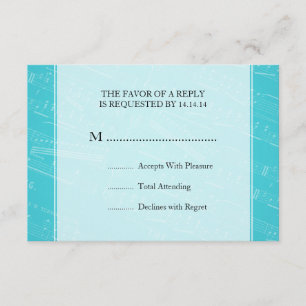 Elegant Wedding RSVP Sheet Music Blue Card
