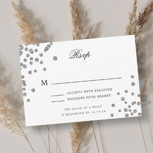 Elegant Wedding RSVP Silver Confetti Burgundy Card