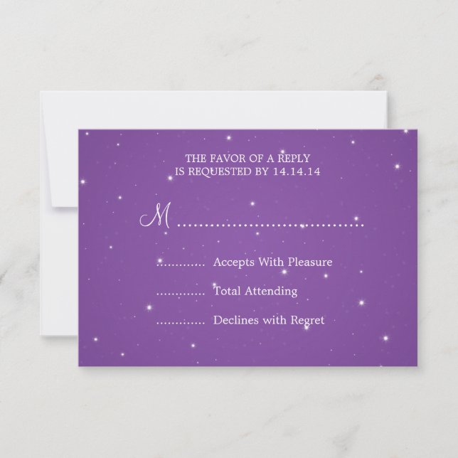 Elegant Wedding RSVP Sparkling Chain Purple Card (Front)