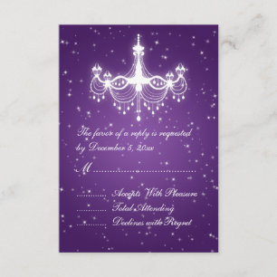 Elegant Wedding RSVP Sparkling Chandelier Purple Card