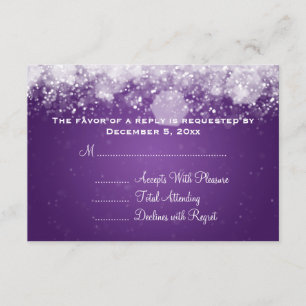 Elegant Wedding RSVP Sparkling Night Purple Card