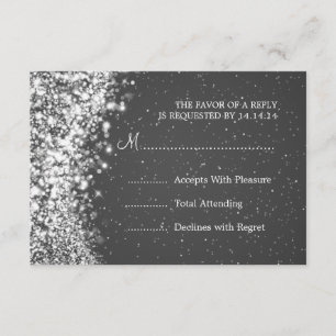 Elegant Wedding RSVP Sparkling Wave Black Card