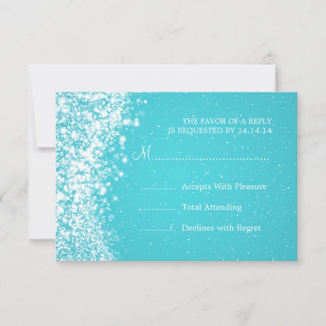 Elegant Wedding RSVP Sparkling Wave Blue Card (Front)