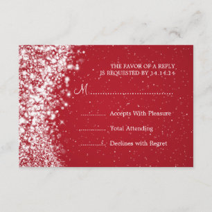 Elegant Wedding RSVP Sparkling Wave Red Card