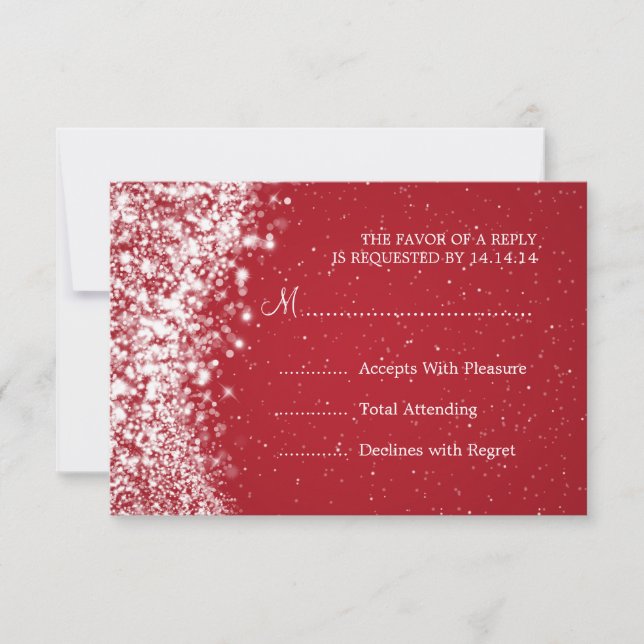 Elegant Wedding RSVP Sparkling Wave Red Card (Front)