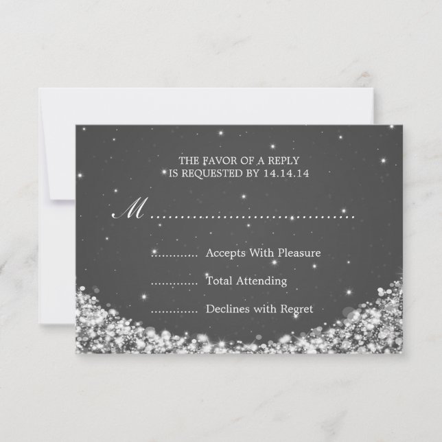 Elegant Wedding RSVP Star Sparkle Black (Front)