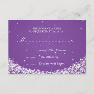 Elegant Wedding RSVP Star Sparkle Purple Card