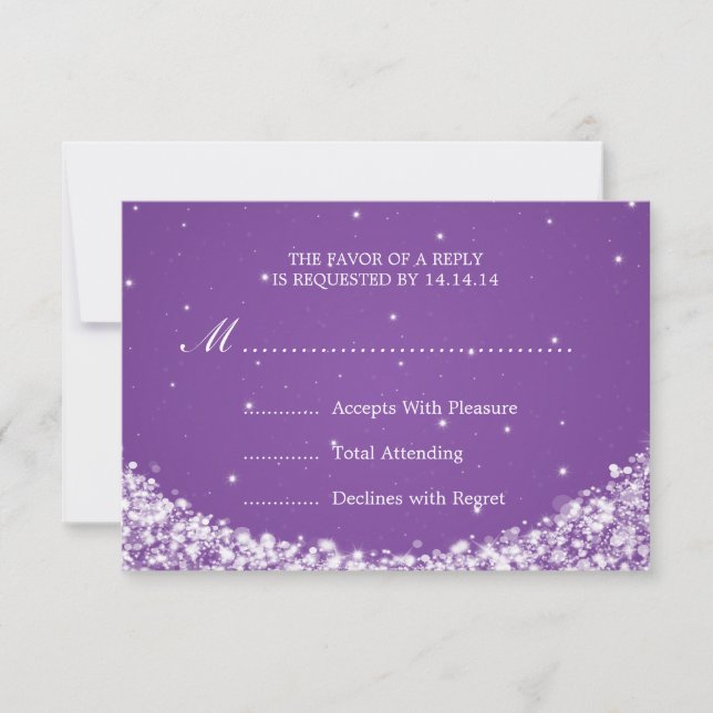 Elegant Wedding RSVP Star Sparkle Purple Card (Front)