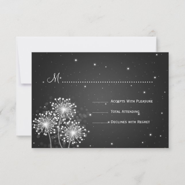 Elegant Wedding RSVP Summer Sparkle Black Card (Front)