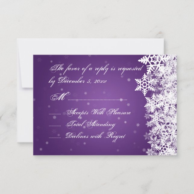 Elegant Wedding RSVP Winter Snowflakes Purple (Front)