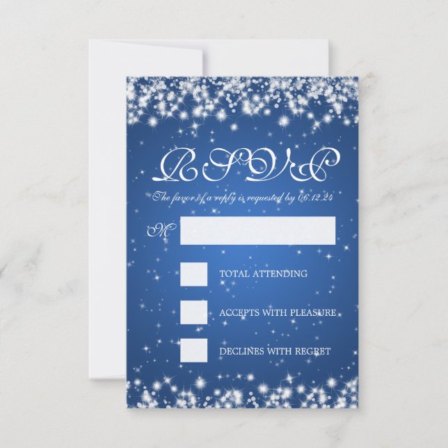 Elegant Wedding RSVP Winter Sparkle Blue Card (Front)