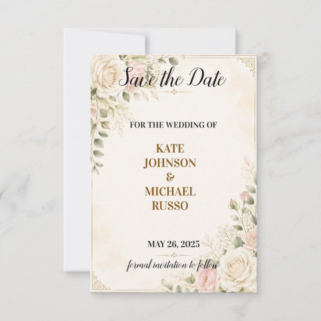 Elegant Wedding Rustic Retro Modern Floral Save The Date (Front)