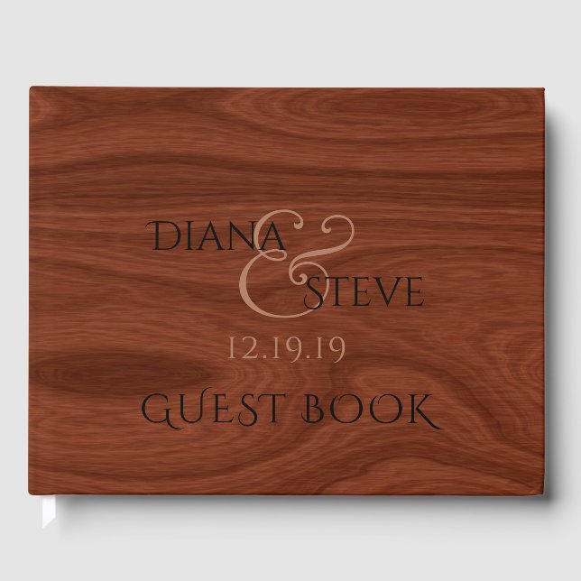 Elegant Wedding | Rustic Wood Grain Pattern Guest Book (Front)
