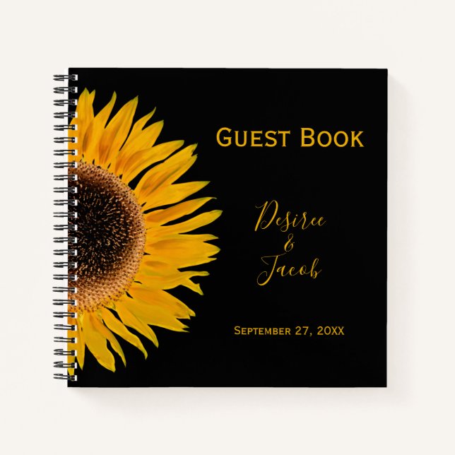 Elegant Wedding Rustic Yellow Black Sunflower Notebook (Front)