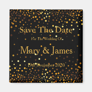 Elegant Wedding Save The Date Gold Glitter Sparkle Magnet