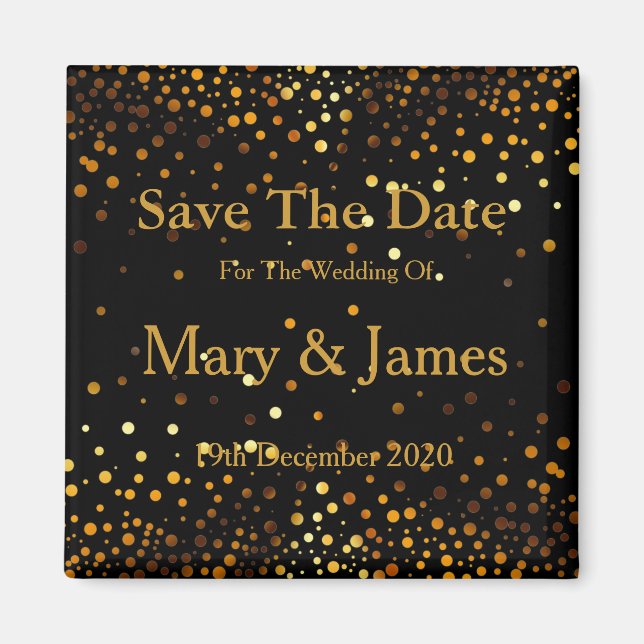 Elegant Wedding Save The Date Gold Glitter Sparkle Magnet (Front)