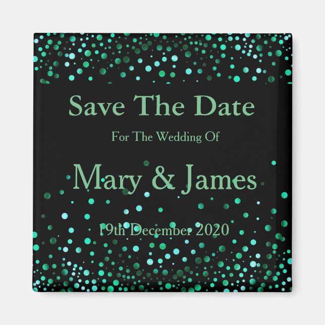 Elegant Wedding Save The Date GreenGlitter Sparkle Magnet (Front)
