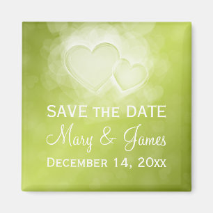 Elegant Wedding Save The Date Modern Hearts Green Magnet