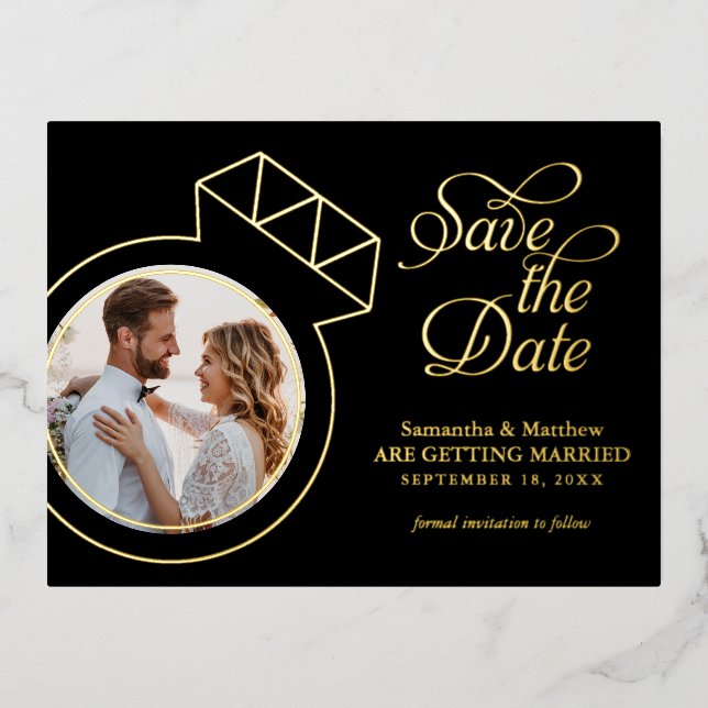 Elegant Wedding Save the Date Photo  Foil Invitation Postcard (Front)
