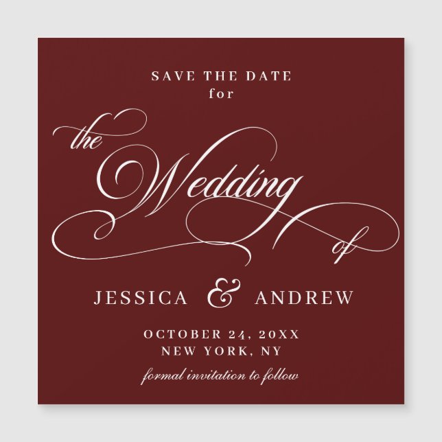 Elegant Wedding Save the Date Simple Magnetic Card (Front)