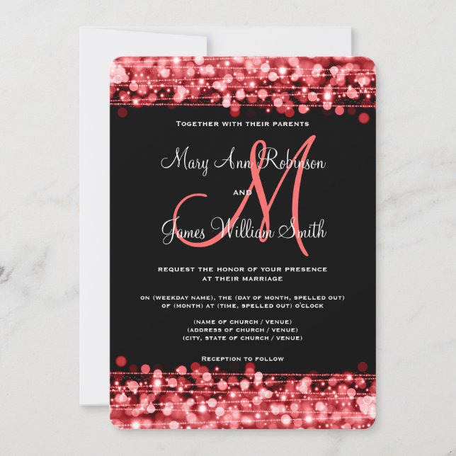 Elegant Wedding Save The Date Sparkles Red Invitation (Front)